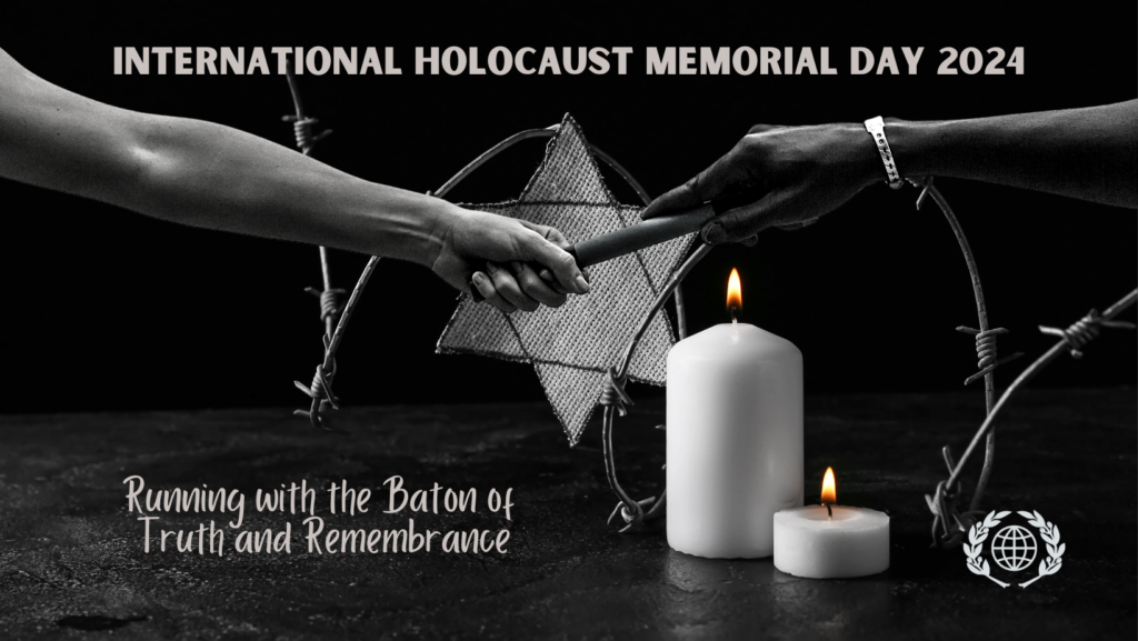 candles and barbed wire with two hands passing on a baton