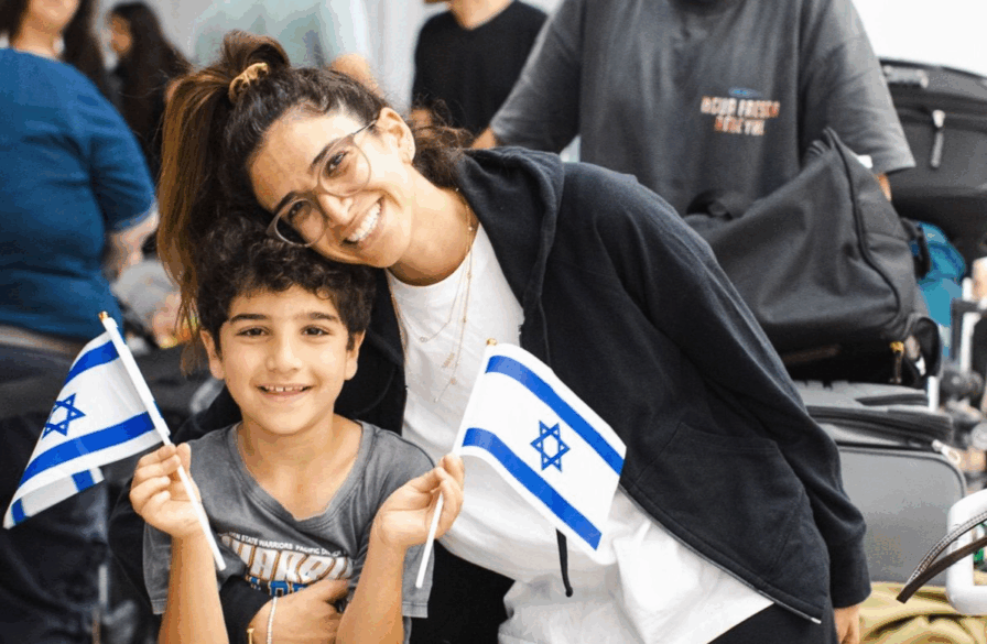 Mother and son making Aliyah